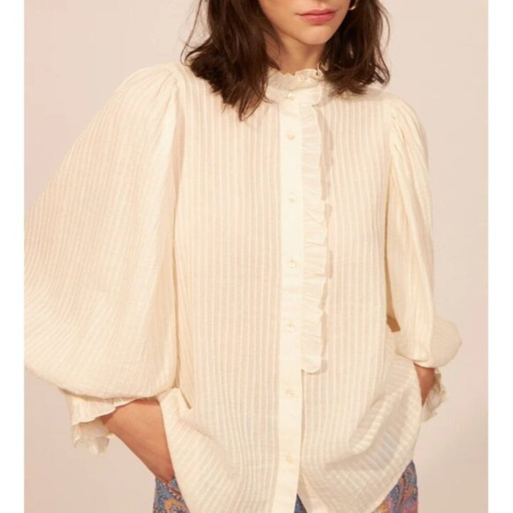 Antik Batik Yvonne Blouse Large‎ Top Mango Victorian-inspired Puffy Sleeves...